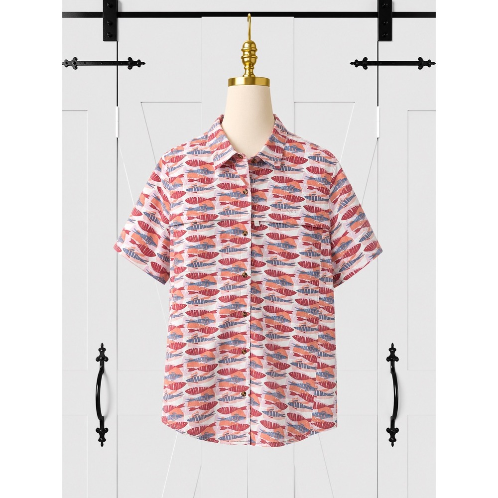 L.L. Bean UPF Sun Shirt Vented Outdoor Hiking Mesh Shirt 2X Novelty Fish Print
